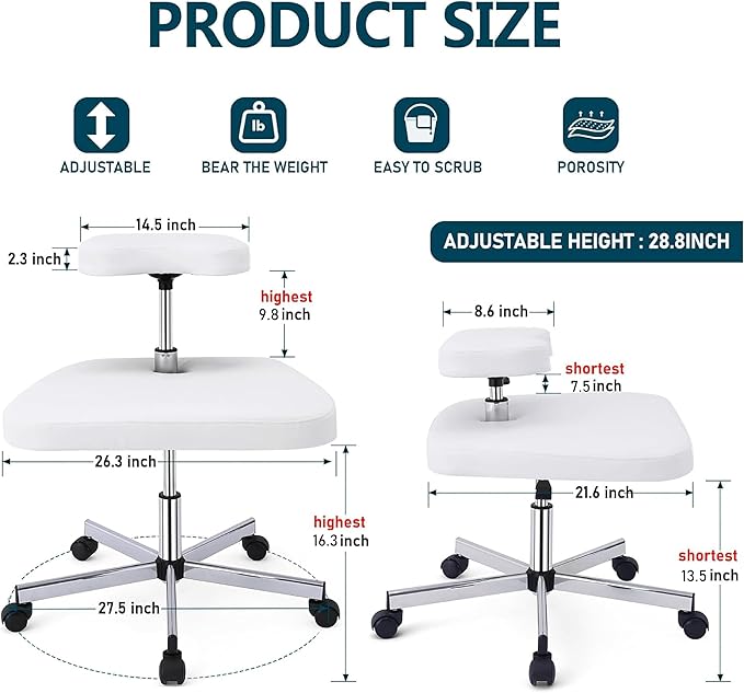 Meditation Chair Ergonomic Cross Legged Chair ADHD Chair with Wheels,Kneeling Chair for Office and Home,ADHD Chairs for Adults(White)