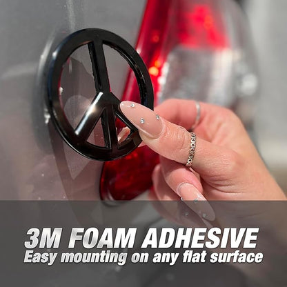 Classic Black Peace Sign Logo - Metal Car Emblem by Revolution Car Badges - Antiwar Peace and Love Symbol - Premium Alternative to Bumper Stickers, Decals, and Magnets (Black Plated Metal)