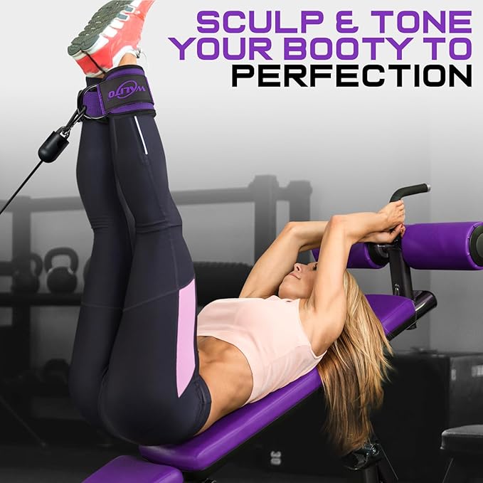 WALITO Gym Ankle Straps for Working Out - Glute Ankle Cuff Kickback Strap, Gym Cable Machine Accessories for Women Glute Leg Extensions, Hip Abductors & Lower Body Exercises Equipment