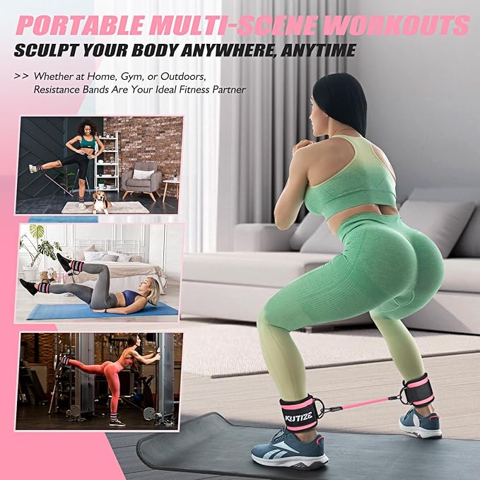 Ankle Resistance Bands with Cuffs for Women & Men - 3-Level Adjustable Leg & Glute Workout Equipment, Portable Home Gym Exercise Bands for Kickbacks, Hip Thrusts, Yoga, Strength Training