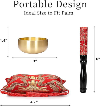 Tibetan Singing Bowl Set - 3" Portable Handcrafted Meditation Sound Bowl for Yoga, Mindfulness, Chakra Healing, Stress Relief, Complete Kit with Cushion & Mallet | Spiritual Gifts for Beginners 3 Inch