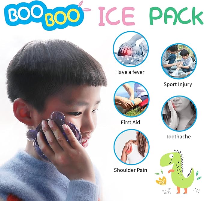 (4 Pcs) Kids Reusable Gel Ice Pack, Boo Boo Ice Pack, Cute Children Gel Ice Pack for Kids Injuries, Kids Cute Lunch ice Pack, Breastfeeding, Wisdom Teeth, Pain Relief, Kids Fever, Headaches