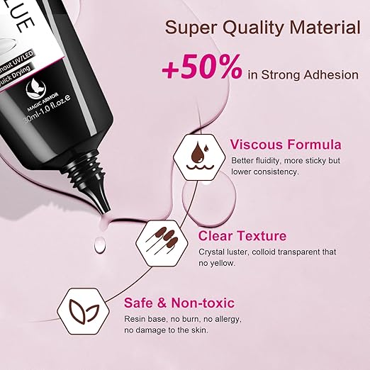2Pcs 30g Semi Solid Nail Glue for Press On Nails Tips Super Strong Gel Nail Glue No UV Lamp Need Quick Drying Gel Long Lasting for Fake Acrylic Nails