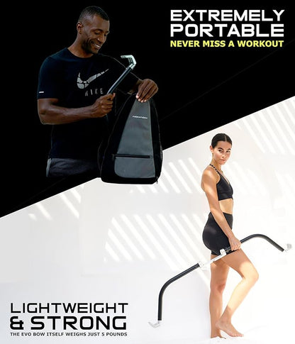EVO Bow - All in One Portable Home Gym System | Compact Strength Training and Exercise Equipment for Travel with Notched Resistance Bands for Full Body Training and Weighted Pushups | 300lbs