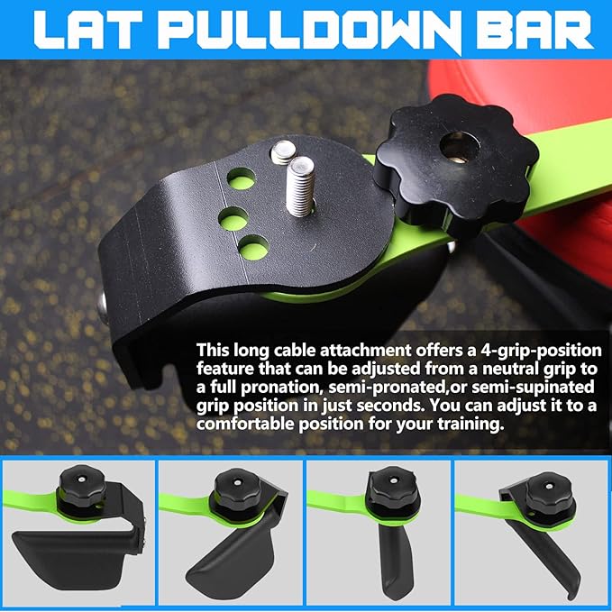 KORIKAHM Adjustable Lat Pull down Bar, Cable Machine Attachments for Gym, Home Gym Fitness T-bar Row Pulldown Attachments, Lat Pull Down Machine Wide Grip Neutral Grip Handle