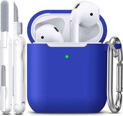 R-fun Compatible with AirPods Case Cover, Soft Silicone Protective Cover with Keychain for Women Men Compatible with Apple AirPods 2nd 1st Generation Charging Case, Front LED Visible,Blue