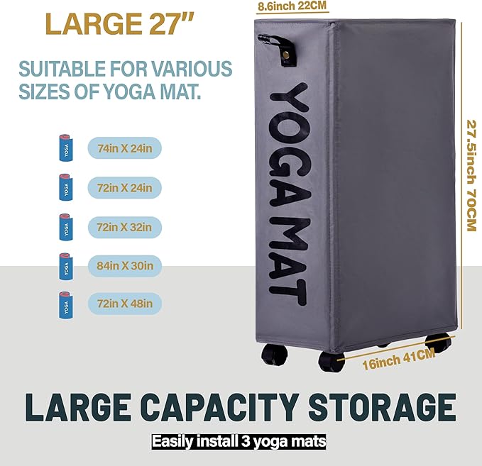 Twira Yoga Mat Storage Racks, Home Gym Storage Rack for Foam Roller, Yoga Strap and Resistance Bands, Workout Equipment Corner Storage Organizer with Wheels