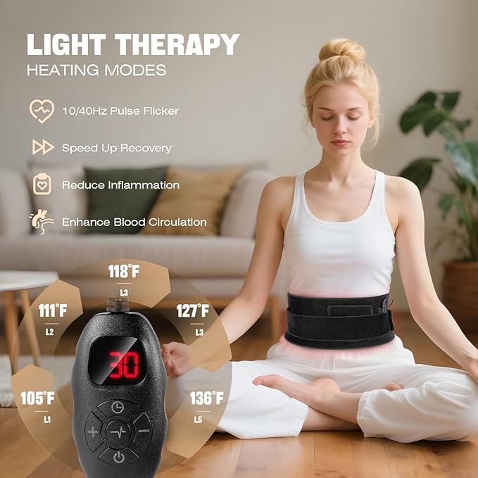 Red Light Therapy for Body, Heating Pad Belt, 660nm & 850nm Red Light Near Infrared Heated Therapy Wrap for Lower Back Legs Arms, Mothers Day Gifts, Birthday Gifts for Women Men Mom