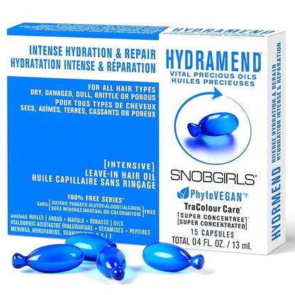 Hydrating Hair Oil Capsules – SNOBGIRLS HYDRAMEND – Vegan Leave-In Serum for Dry, Damaged or Color-Treated Hair – With Argan Oil, Hyaluronic Acid & Ceramides – Frizz Control & Shine – 15 Ct