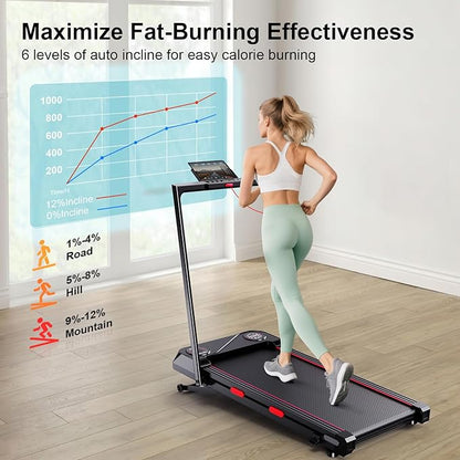 Jogwell Walking Pad with 12% Auto Incline, Under Desk Treadmill for Home Office, Upright Space-Saving Design Walking Pad with Handle Bar, Double Steel Frame, 330 LBS Capacity, Remote Control