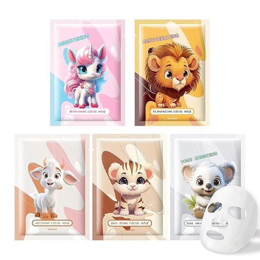 5PCS Animal Face Masks Skincare Face Masks Spa Masks - Natural Ingredients Moisturizing and Protecting Delicate Skin for Winter for Women Girl