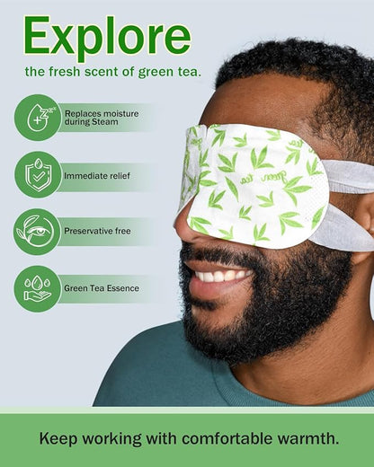 16 Packs Steam Eye Masks for Dry Eyes, Green Tea Warm Eye Mask, Relief Eye Fatigue & Puffy Eyes, Moist Heating Compress for Eyes, Self Heated Eye Mask, Disposable Travel Essentials & Relaxation Sets