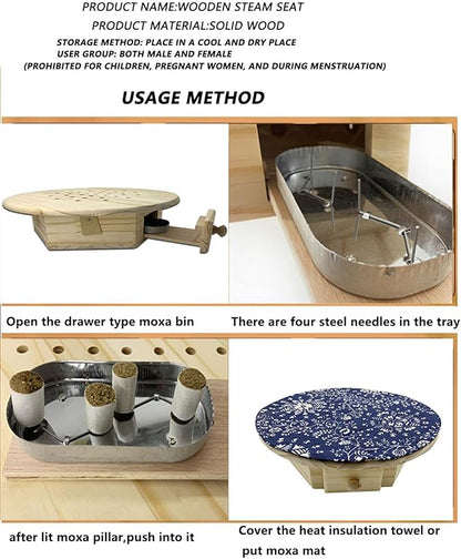 Smokeless Moxa Cone Burner Box - Moxibustion Sit Chair & Cushion Set for Home Therapy, Meditation, Yoga, Relax