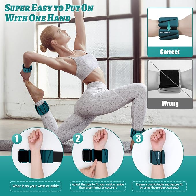 Ankle Weights Set of 2 (1 lb/2 lb/3 lb Each) Adjustable Wrist Weights for Women Men Wearable Arm Leg Weight for Pilates, Running, Walking, Workout, Yoga