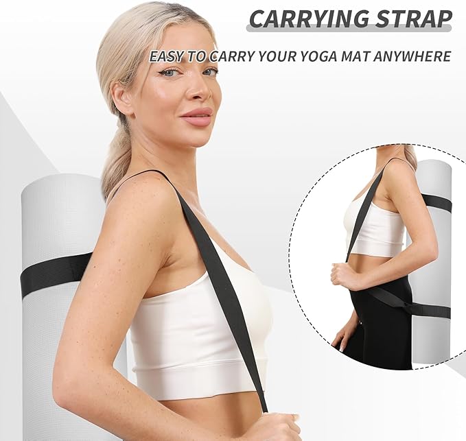 Yoga Mat with Strap,Non-Skid Workout Mat,8mm Thick Yoga Mat,POE Yoga Mats for Women Men Kids,Exercise Mat with Easy-Cinch,72"x24"x0.32” (183x61x0.8cm) (Gray+Black)