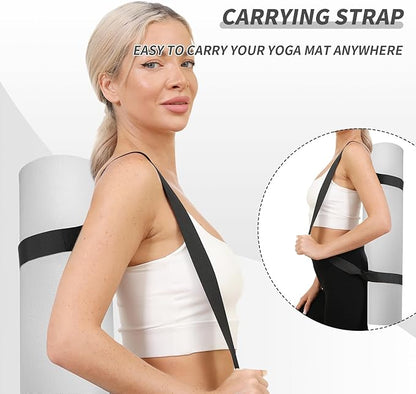 Yoga Mat with Strap,Non-Skid Workout Mat,8mm Thick Yoga Mat,POE Yoga Mats for Women Men Kids,Exercise Mat with Easy-Cinch,72"x24"x0.32” (183x61x0.8cm) (Gray+Black)