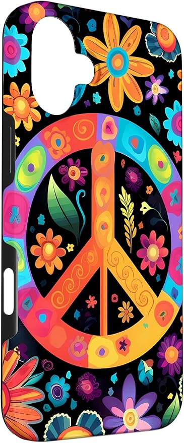 iPhone 16 Plus Peace Sign Hippie Floral Case