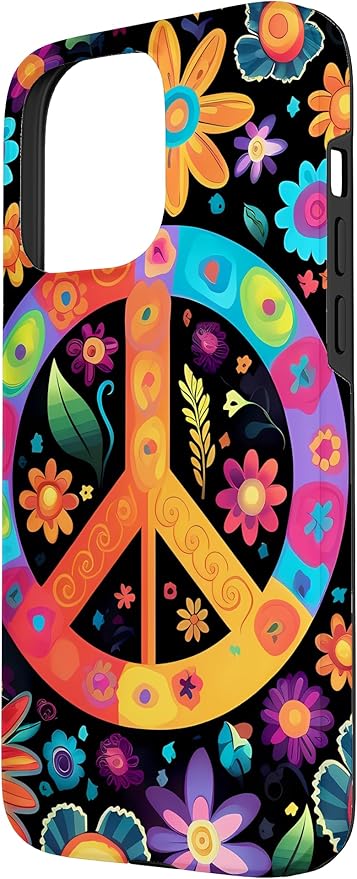 iPhone 15 Pro Max Peace Sign Hippie Floral Case
