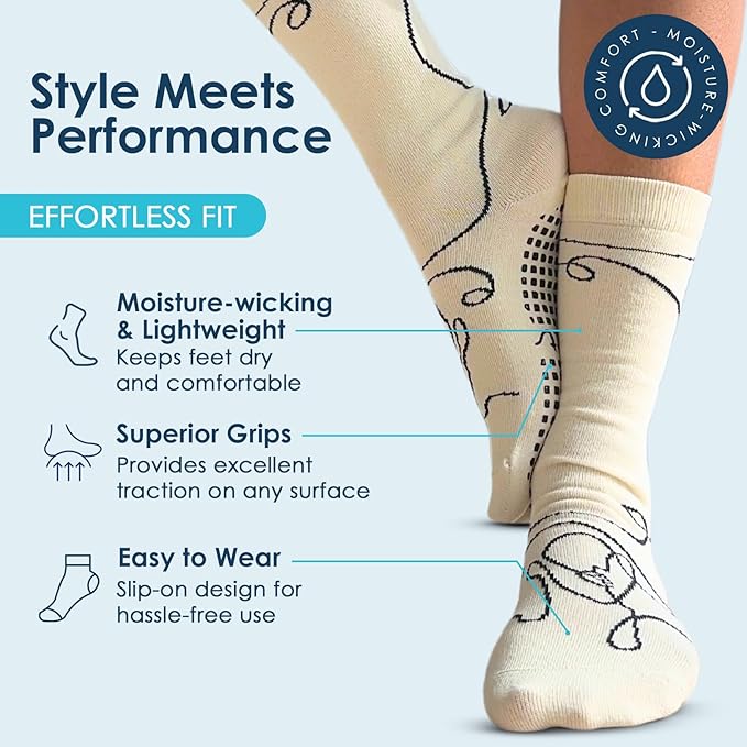 Tucketts Crew Closed Toes Non-Slip Grip Socks - Anti Skid Yoga, Barre, Pilates, Home & Leisure, Pedicure