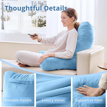 Sasttie 25-inch Reading Pillows for Sitting in Bed Adult, Jumbo Velvet Back Pillow Bed Sitting Up, XL High Back-Rest Support Cushion for Sit Up on Couch & Floor, Oeko-Tex Certified, Blue