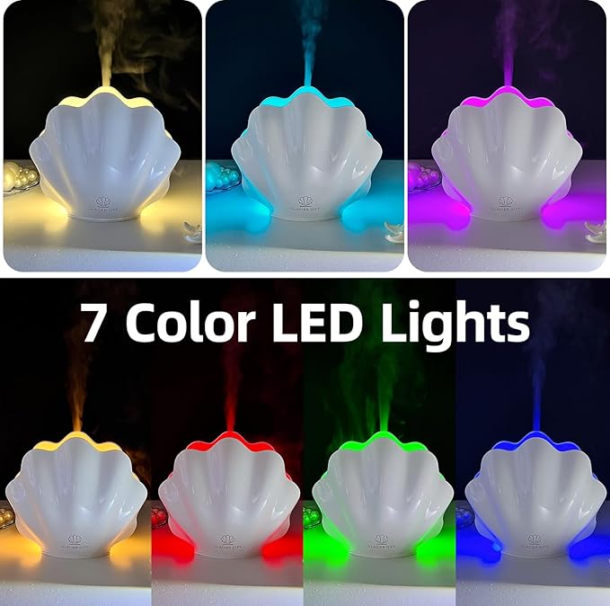 Essential Oil Diffuser 260ML, Shell Aroma Diffuser with Remote Control Humidifier with 7 Colors LED Night Light for Bedroom Home Relaxation (White)