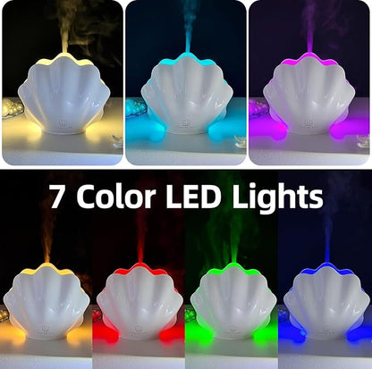 Essential Oil Diffuser 260ML, Shell Aroma Diffuser with Remote Control Humidifier with 7 Colors LED Night Light for Bedroom Home Relaxation (White)