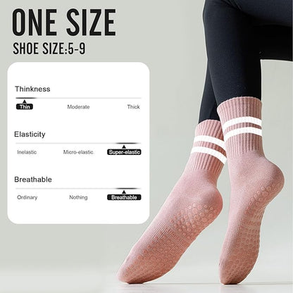 3 Pairs Non Slip Yoga Socks for Women Anti-skid Long Socks for Yoga, Barre, Ballet, Dance, Barefoot Workout Gym