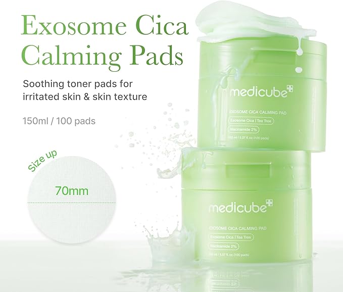 medicube Exosome CICA Tea Tree Calming Toner Pads for Sensitive Skin with Centella Asiatica Help Reduce Redness & breakouts. Low-irritating & Hydrating Daily Care, Korean Skincare, Vegan (100 Pads)