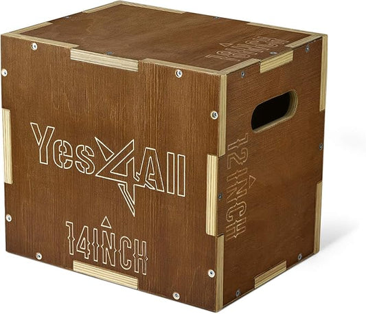 Yes4All Plyo Box, 3-in-1 Wooden Box Jumps for Home Gym (12/14/16 in), 450 lbs Boxes Step Up with Smooth Edges & Wide Built-in Handles for Jumping, Strength Training, Lunges, Squats, Dips