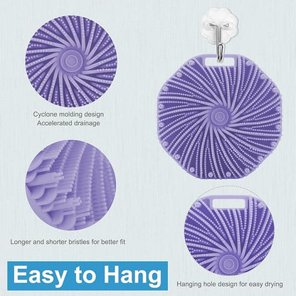 Silicone Body Scrubber，Exfoliating Body Scrubbers for use in Shower,Silicone Body Brush for Showering and Anti-Slippery Handles for All Skin Types (Purple)