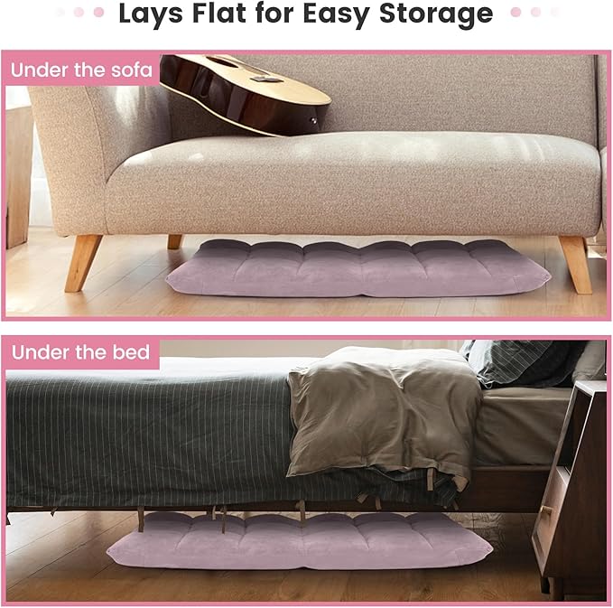 GORELAX Memory Foam Floor Chair, 14-Poistion Adjustable Floor Reading Gaming Chair Recliner, Folding Cushioned Meditation Chair with Back Support, Padded Lazy Sofa Chair for Adults, Kids (Light Pink)