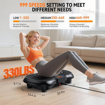 Vibration Plate Exercise Machine 2025 Upgraded Fitness Vibrating Lymphatic Drainage for Weight Loss 330Lbs, 999 Adjustable Speeds, Full-Body Shaker Workout Platform for Women Men, Sport Home Gym