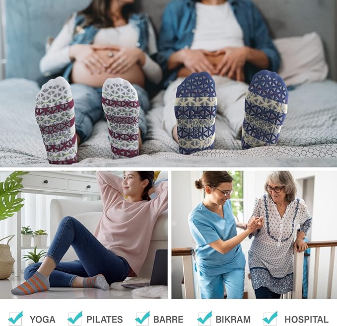 Non Slip Yoga Socks with Grips for Pilates, Ballet, Barre, Barefoot, Hospital Anti Skid Socks for Women and Men