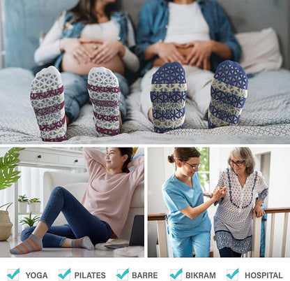 Non Slip Yoga Socks with Grips for Pilates, Ballet, Barre, Barefoot, Hospital Anti Skid Socks for Women and Men