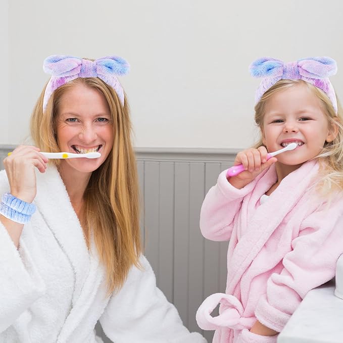 VELSCRUN Spa Headband, Makeup Face Wash Skincare Headbands, 5 Pcs Deep Purple Sponge Bow Tie Get Ready HairBand Facial Wristband Hair Clips Set, Stuff for Teen Girls Women Trendy Hair Accessories