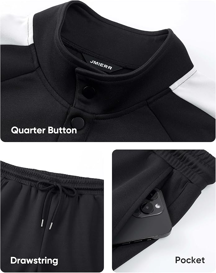 JMIERR Men's 2 Piece Casual Outfits Quarter Button Lightweight Sweatshirt Tracksuit & Joggers Sweatpants Sweatsuit Set