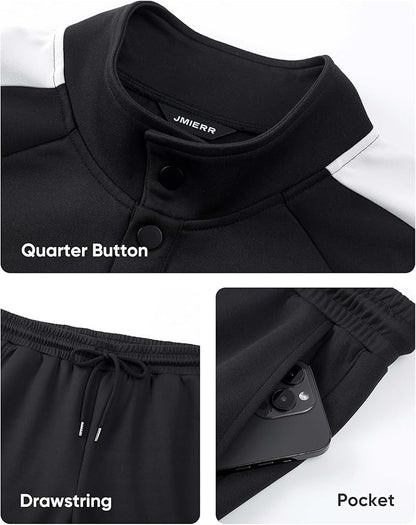 JMIERR Men's 2 Piece Casual Outfits Quarter Button Lightweight Sweatshirt Tracksuit & Joggers Sweatpants Sweatsuit Set