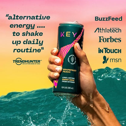KEY Ketone Energy Drink - Sugar Free and All Natural from Ketones for Long Lasting Energy and optimal Green Tea Caffeine and L-Theanine for Mental Focus to Perform, Variety Pack (Pack of 12)