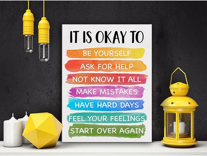 Motivational Classroom Wall Art It's Okay to Not be Okay Poster Print Canvas Wall Decor for Homeschool Playroom School 12x15 Inch Framed