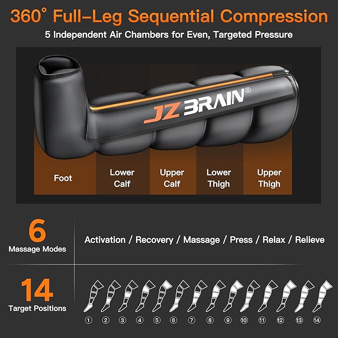 Air Compression Leg Recovery Boots : Dual-Power Sequential Compression System Device with Smart Pressure Sensor - 6 Modes & 14 Positions Foot and Leg Massage for Athletes & Gym (Small)