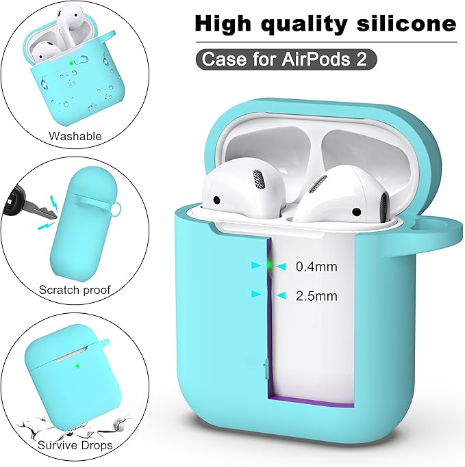 R-fun Compatible with AirPods Case Cover, Soft Silicone Protective Cover with Keychain for Women Men Compatible with Apple AirPods 2nd 1st Generation Charging Case, Front LED Visible,Mint Green