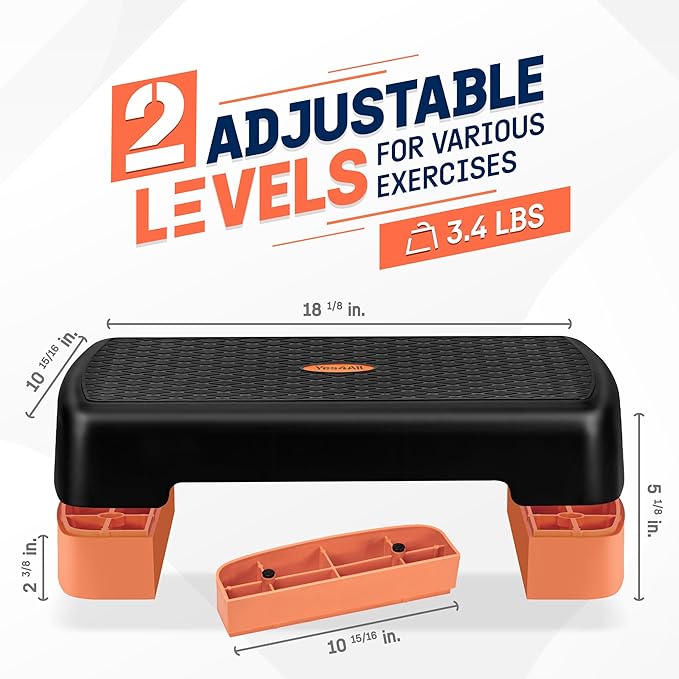 Yes4All 18.1" Aerobic Exercise Step Platform with 2 Risers, Adjustable Height Workout Stepper 3" 5.1" for Home Gym Step Up Exercise & Balance Training, Mulltiple Colors