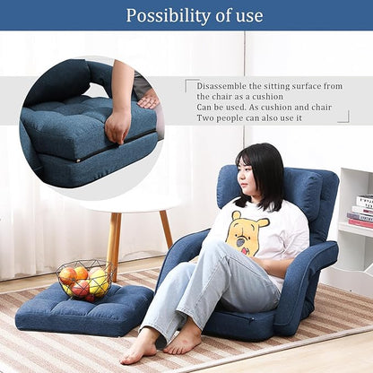 FLOGUOR 42-Position Adjustable Floor Chair, Chaise Lounge Indoor, Folding Lazy Sofa with Armrests and a Pillow Padded Adults Gaming Chairs for Living Room, Bedroom Factory Price, 8803XM (Blue)