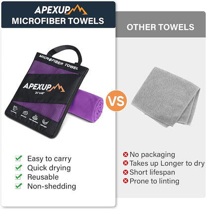APEXUP Microfiber Travel Towel, Ultra Absorbent Quick Dry Towels, Lightweight Gym Sports Camping Towel for Workout, Yoga, Beach, Shower, Swimming (24"×12", Purple)