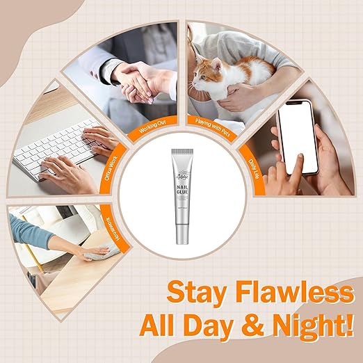 10g Nail Glue for Press On Nails - Super Strong, Quick Drying, Long Lasting Adhesive for Fake Acrylic Nails & Tips, No UV Light Needed, Includes Nail Glue Remover for Press On Tips