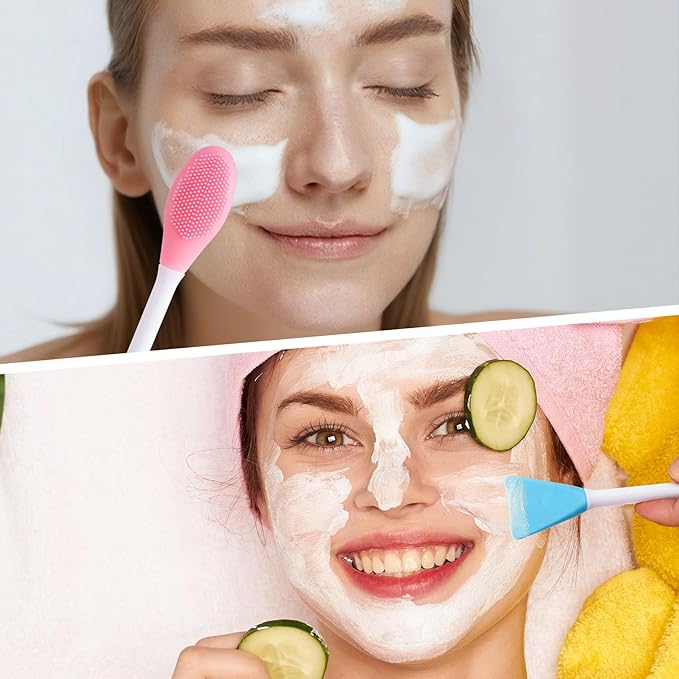 4pcs Silicone Facial Cleansing Brush, 2 in 1 Double-Sided Facial Scrubber Pore Cleansing Brush, Reusable Face Mask Applicator Tool Skincare Accessories for Makeup, Blackheads Removal