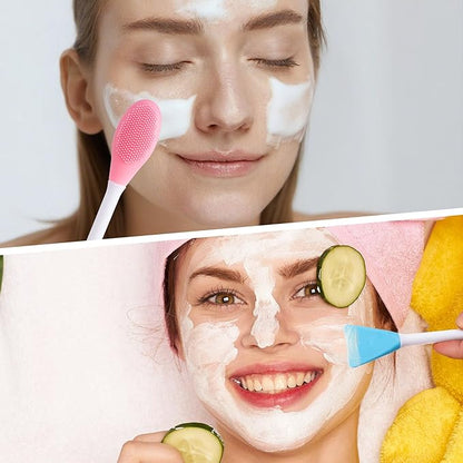 4pcs Silicone Facial Cleansing Brush, 2 in 1 Double-Sided Facial Scrubber Pore Cleansing Brush, Reusable Face Mask Applicator Tool Skincare Accessories for Makeup, Blackheads Removal