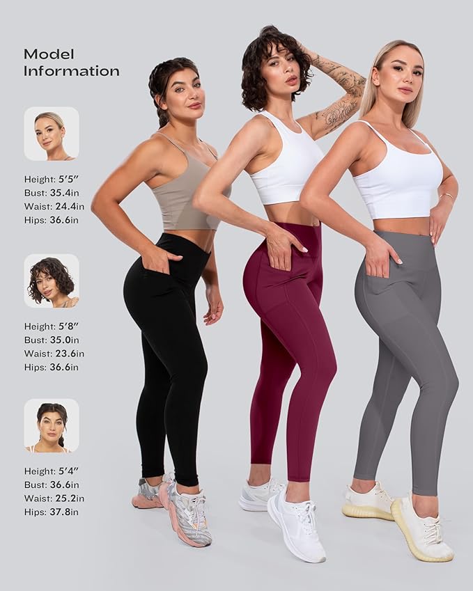 CHRLEISURE Leggings with Pockets for Women, High Waisted Tummy Control Workout Yoga Pants