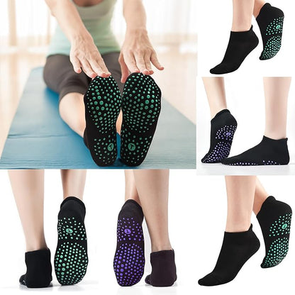 Pilates Socks for Women, Cushioned Ankle Grippy Non Slip Socks for Yoga, Hospital, Barre, Sports Home Slipper 2/4 Pairs