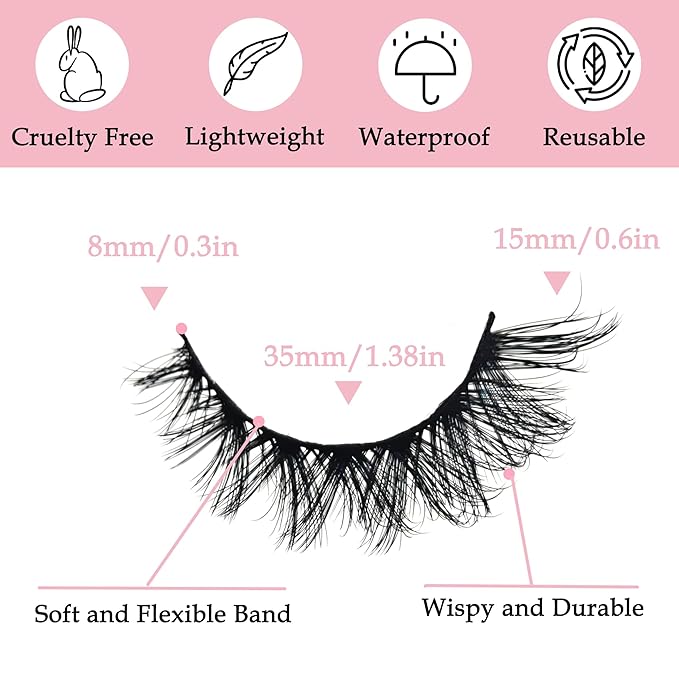 MIKIWI Fluffy False Eyelashes Crisscross Dramatic Faux Mink Eyelashes Wispy Cat Eye Lashes Volume Look 7 Pairs